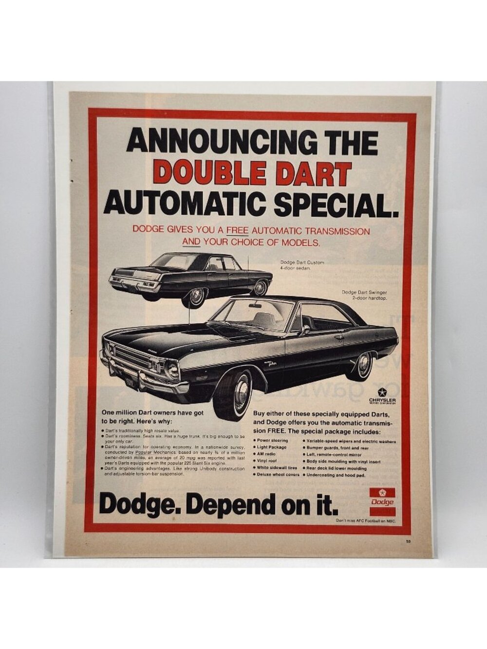 1972 Dodge Dart Custom Swinger Magazine Print Ad Chrysler Plymouth